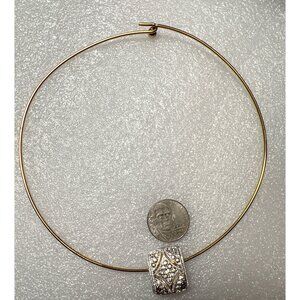 Gold-tone Torque Choker Necklace Crystal-Embellished Pendant 15"